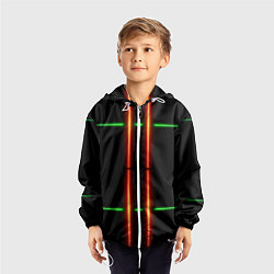 Ветровка с капюшоном детская Neon green black red line, цвет: 3D-белый — фото 2