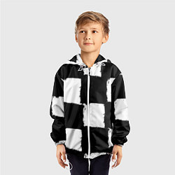 Ветровка с капюшоном детская Черные квадраты в виде шахматной доски, цвет: 3D-белый — фото 2