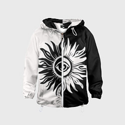 Ветровка с капюшоном детская Солнце черно-белое, цвет: 3D-белый