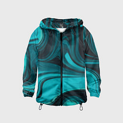 Ветровка с капюшоном детская Мраморный малахитовый узор из изумрудных разводов, цвет: 3D-черный