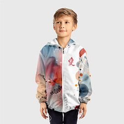 Ветровка с капюшоном детская Иероглиф любовь - абстрактный паттерн, цвет: 3D-белый — фото 2