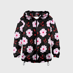 Ветровка с капюшоном детская Чёрный в светлый розовый цветочек паттерн, цвет: 3D-черный