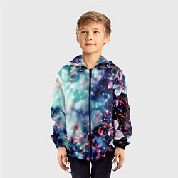 Ветровка с капюшоном детская Магические цветы сине-зелёный, цвет: 3D-черный — фото 2