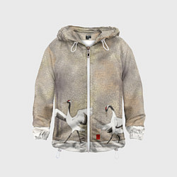Ветровка с капюшоном детская Журавли на снегу, цвет: 3D-белый
