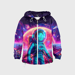 Ветровка с капюшоном детская Морти в одиночестве на неоновой планете, цвет: 3D-белый