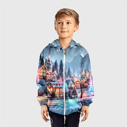 Ветровка с капюшоном детская Городок в новогодних огоньках, цвет: 3D-белый — фото 2