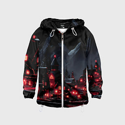 Ветровка с капюшоном детская Новогодняя ночь и красные гирлянды, цвет: 3D-белый