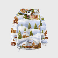 Детская ветровка Новогодние домики и елочки