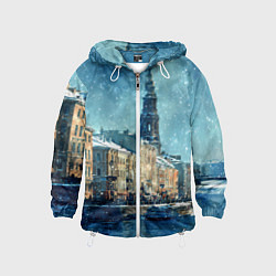 Ветровка с капюшоном детская Снегопад в Санкт-Петербурге, цвет: 3D-белый