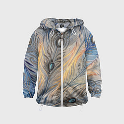 Ветровка с капюшоном детская Синие перья с самоцветами, цвет: 3D-белый