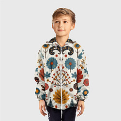 Ветровка с капюшоном детская Осенние орнаменты, цвет: 3D-белый — фото 2