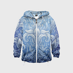 Ветровка с капюшоном детская Ледяной цветочный орнамент, цвет: 3D-белый