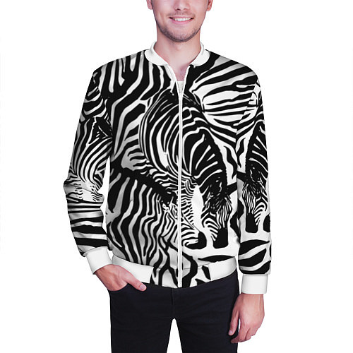 Мужской бомбер Полосатая зебра / 3D-Белый – фото 3
