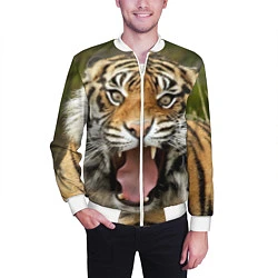 Бомбер мужской Удивленный тигр, цвет: 3D-белый — фото 2