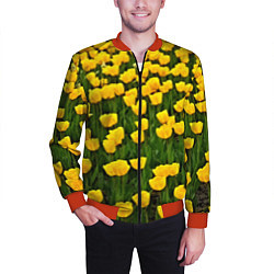 Бомбер мужской Жёлтые тюльпаны, цвет: 3D-красный — фото 2