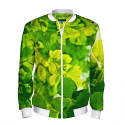Бомбер мужской Зелёные листья, цвет: 3D-белый