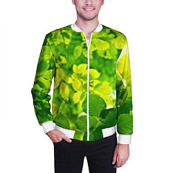 Бомбер мужской Зелёные листья, цвет: 3D-белый — фото 2