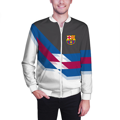 Мужской бомбер Barcelona FC: White style / 3D-Белый – фото 3