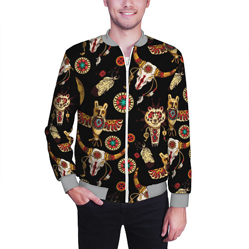 Мужской бомбер Индейские культовые символы / 3D-Меланж – фото 3