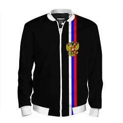 Бомбер мужской Лента с гербом России, цвет: 3D-белый