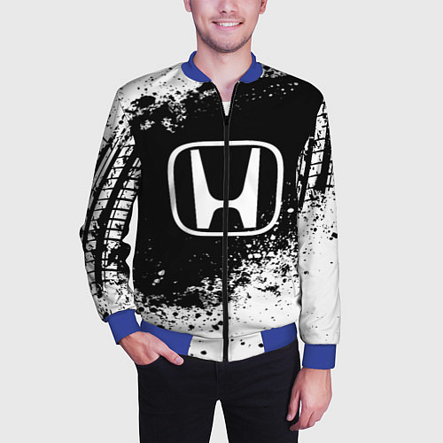 Мужской бомбер Honda: Black Spray / 3D-Синий – фото 3