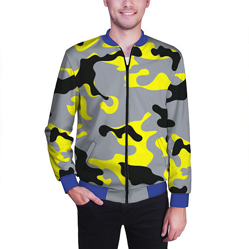 Мужской бомбер Yellow & Grey Camouflage / 3D-Синий – фото 3