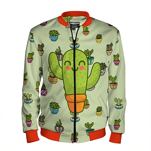 Мужской бомбер Веселый кактус / 3D-Красный – фото 1