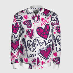 Бомбер мужской Love - pink hearts, цвет: 3D-белый