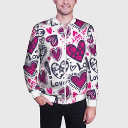Бомбер мужской Love - pink hearts, цвет: 3D-белый — фото 2