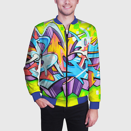 Мужской бомбер Неоновая кислота / 3D-Синий – фото 3