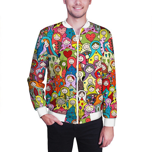 Мужской бомбер Весёлые матрешки / 3D-Белый – фото 3
