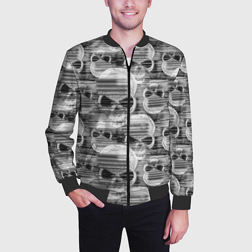 Мужской бомбер Серые черепа - растр / 3D-Черный – фото 3