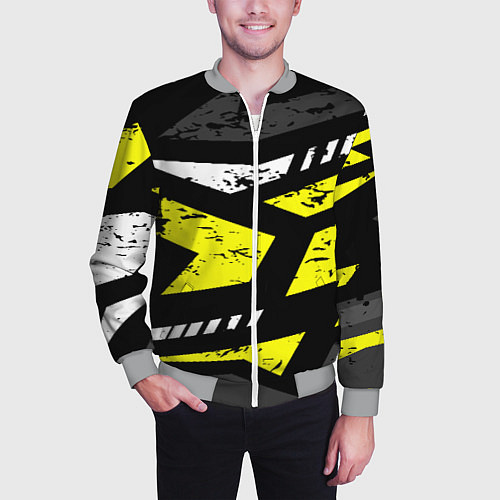 Мужской бомбер Black yellow abstract sport style / 3D-Меланж – фото 3