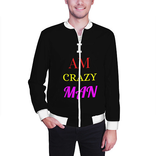 Мужской бомбер I am crazy man / 3D-Белый – фото 3