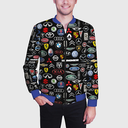 Мужской бомбер ЛОГОТИПЫ АВТО БРЕНДОВ / 3D-Синий – фото 3