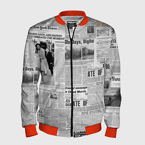 Мужской бомбер Газета Newspaper / 3D-Красный – фото 1