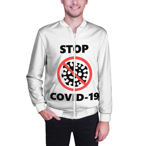 Мужской бомбер STOP COVID-19 / 3D-Белый – фото 3