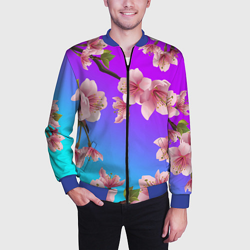 Мужской бомбер САКУРА ВИШНЯ / 3D-Синий – фото 3
