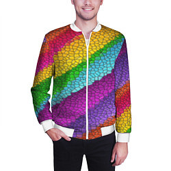 Бомбер мужской Яркая мозаика радуга диагональ, цвет: 3D-белый — фото 2