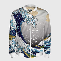 Бомбер мужской The great wave off kanagawa, цвет: 3D-белый