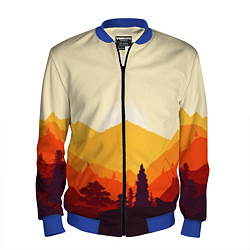 Бомбер мужской Горы закат пейзаж лиса арт, цвет: 3D-синий