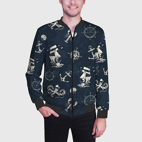 Мужской бомбер Nautical art / 3D-Черный – фото 3