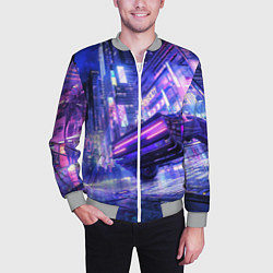 Бомбер мужской Cyberpunk city, цвет: 3D-меланж — фото 2