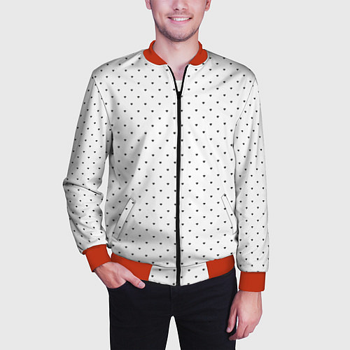 Мужской бомбер Сердечки черные на белом / 3D-Красный – фото 3