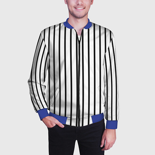 Мужской бомбер Чёрные и белые полосы / 3D-Синий – фото 3