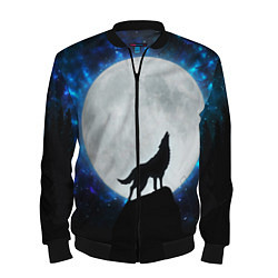 Бомбер мужской Волк воющий на луну, цвет: 3D-черный