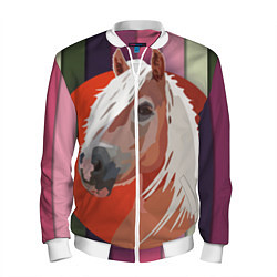Бомбер мужской Лошадь с фоном, цвет: 3D-белый