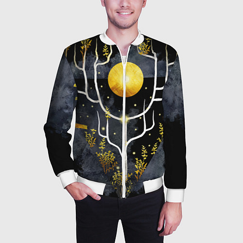 Мужской бомбер Графит и золото: дерево жизни / 3D-Белый – фото 3