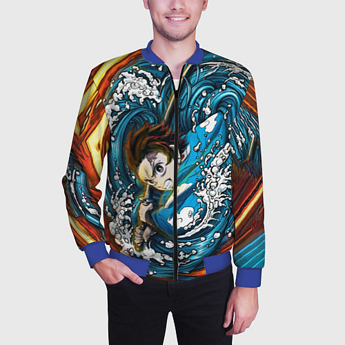 Мужской бомбер Танджиро Камадо Клинок демонов / 3D-Синий – фото 3