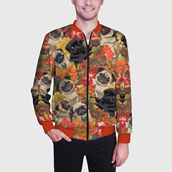 Бомбер мужской Мопсики Цветочки, цвет: 3D-красный — фото 2